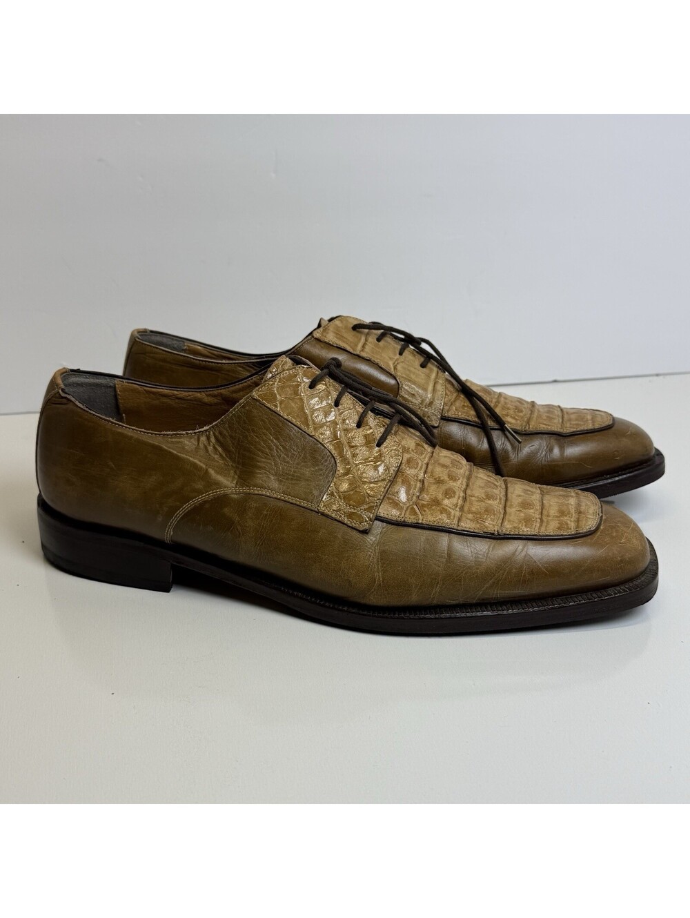 Vintage Caporicci Shoes Oxfords Sz 13 Brown Crocodile Leather Lace Up Italy Tan